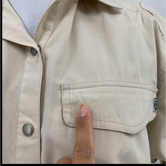 ExOfficio Shirt Womens 6/8 Khaki Snap Buttons Tab Sleeve Flap Pockets Collar - Picture 3 of 12